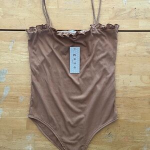 Gaze Tan Ribbed Bodysuit